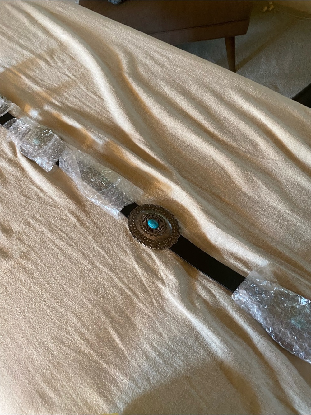 Brown Leather Concho Belt with Faux Turquoise Stone 1X/2X/3X